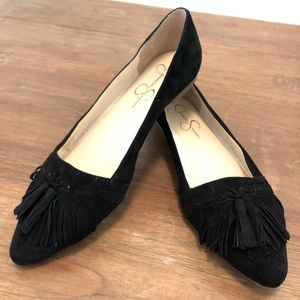 Chic Black Suede Flats with Fringe and Tassel -Size 9 Jessica Simpson Zylet Flat